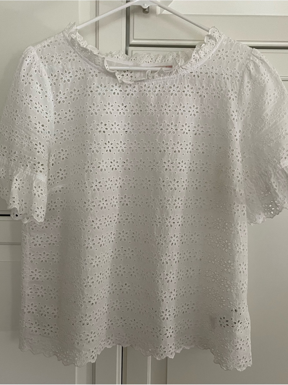Brooks Brothers Red Fleece Label White Eyelet Short Sleeve Women's Top